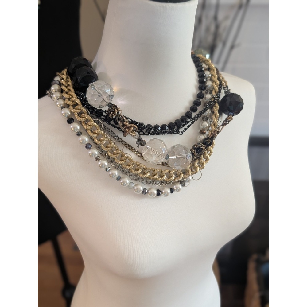 Morfina & Stone Designer Statement Necklace Chunky‎ Mixed Chain Black Faceted...
